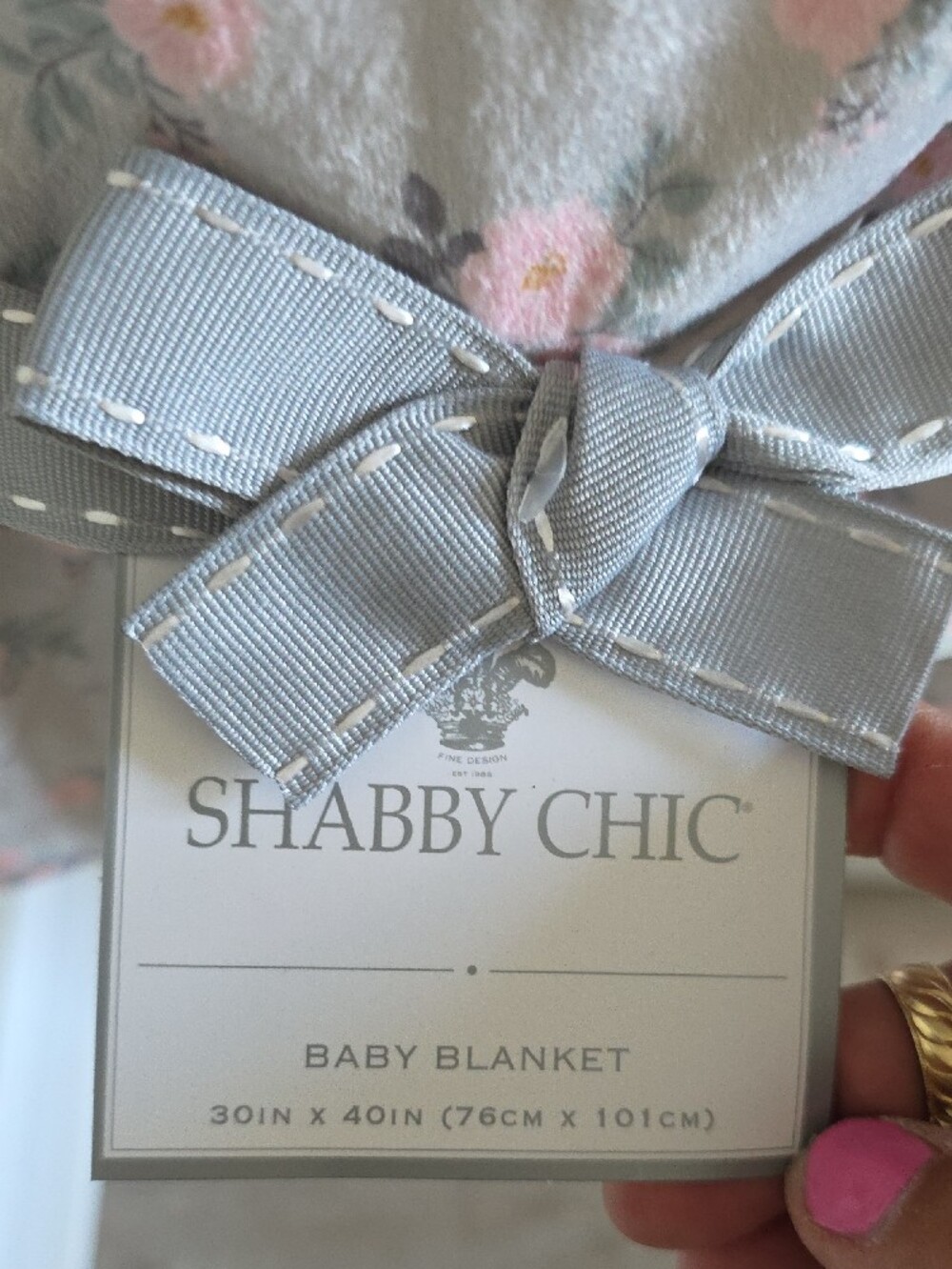 Shabby Chic Pink and Gray Floral Baby Throw Blanket - Picture 3 of 6